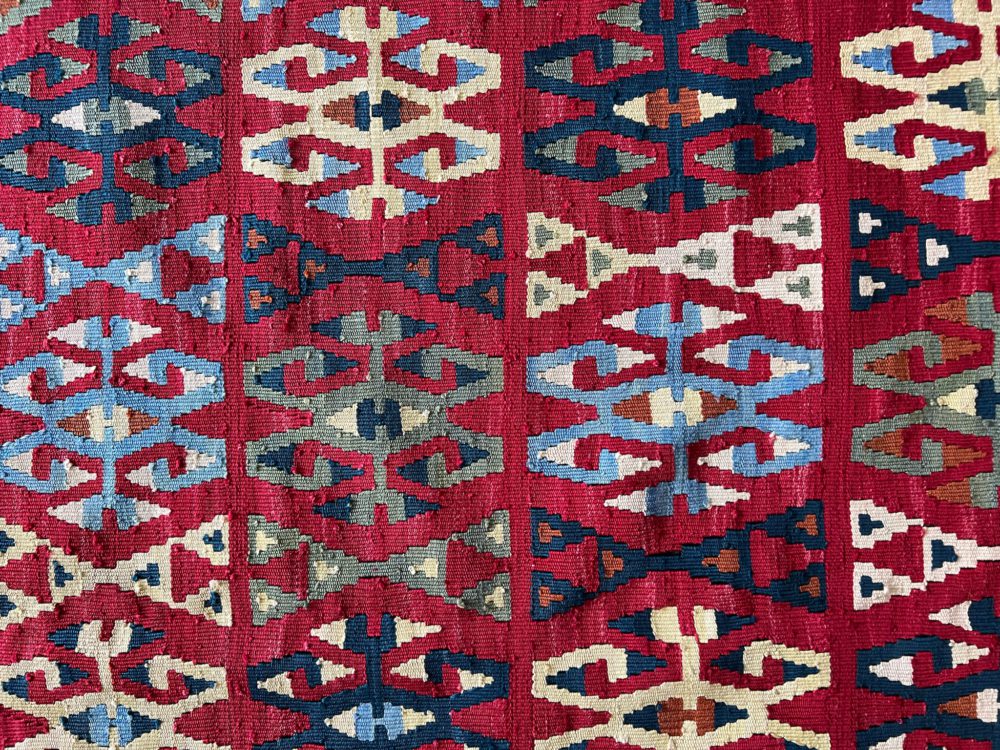 06389 Kilim Persian White & Blue 3-10x5-10 | Manoukian Rugs™