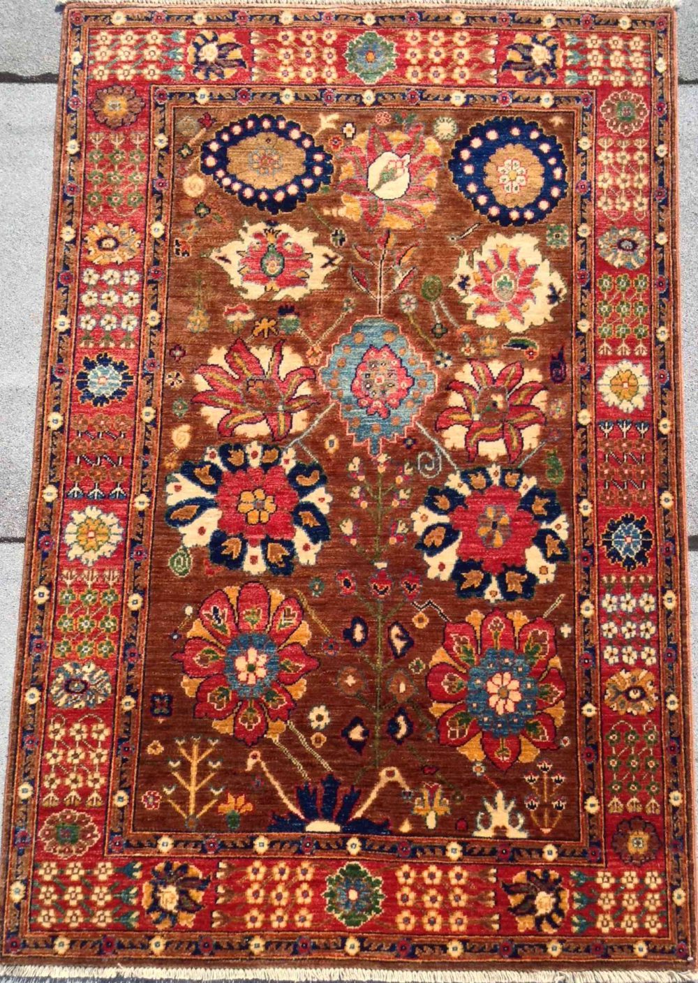 Tribal Afghan 4x6-1 Brown Red Blue WS