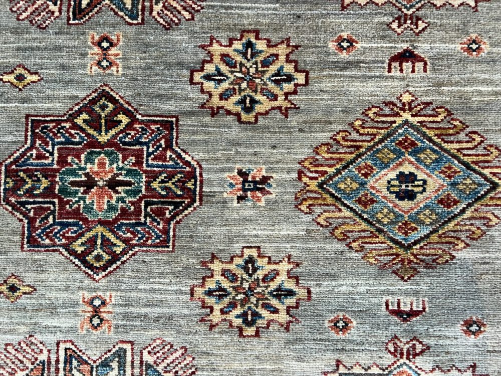 SS051722T264 Super Kazak Afghan Gray Beige Red 5x6-7 | Manoukian Rugs™