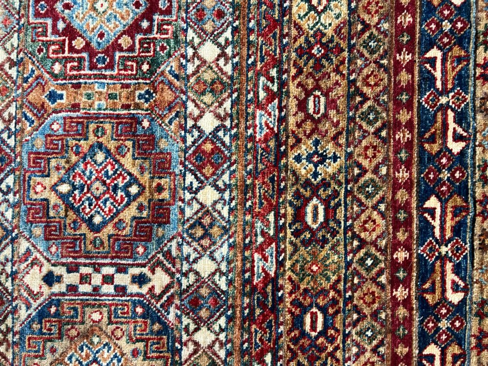 SS1005T145 Super Kazak Khorjeen Design Green Blue Red 8-9x12-3 | Manoukian Rugs™