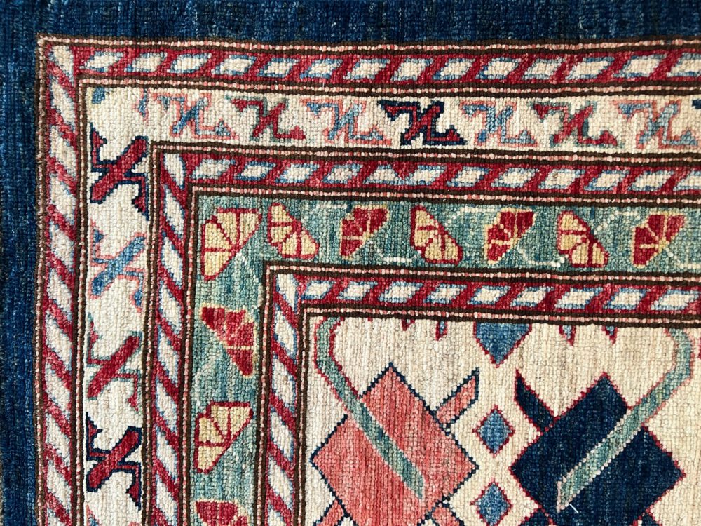 SS102822T384 Super Kazak Afghan Blue White Red 8-10x12-2 | Manoukian Rugs™